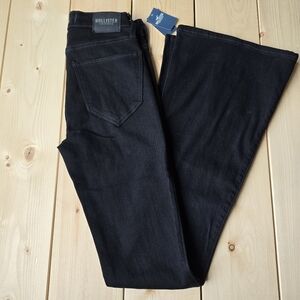 Hollister High Rise Flare Soft Stretch Black Denim Jeans 24X31